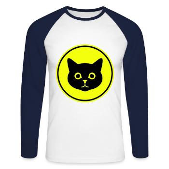 Tête de chat - T-shirt baseball manches longues Homme - blanc/marine - Devant - Nik (191cm)