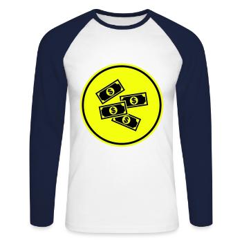 Symbole d’argent liquide - T-shirt baseball manches longues Homme - blanc/marine - Devant - Nik (191cm)