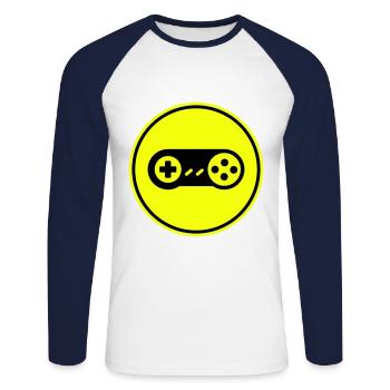 Icône de manette de jeu Gamer - T-shirt baseball manches longues Homme - blanc/marine - Devant - Nik (191cm)