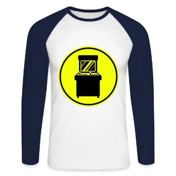 Arcade Retro Gamer - T-shirt baseball manches longues Homme - blanc/marine - Devant - Nik (191cm)
