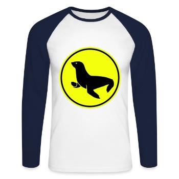 animal phoque - T-shirt baseball manches longues Homme - blanc/marine - Devant - Nik (191cm)