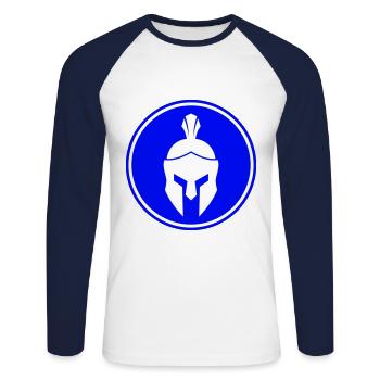 Spartaner Helm - Unisex Baseballshirt langarm - Weiß/Navy - Vorne - Nik (191cm)
