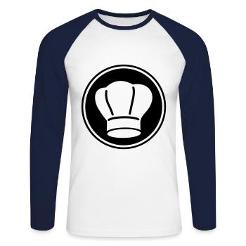 Symbole du chapeau de chef - T-shirt baseball manches longues Homme - blanc/marine - Devant - Nik (191cm)