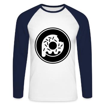 Manger un beignet - T-shirt baseball manches longues Homme - blanc/marine - Devant - Nik (191cm)