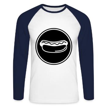 Hotdog Symbol - Unisex Baseballshirt langarm - Weiß/Navy - Vorne - Nik (191cm)