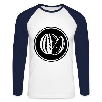 Melone Frucht - Unisex Baseballshirt langarm - Weiß/Navy - Vorne - Nik (191cm)