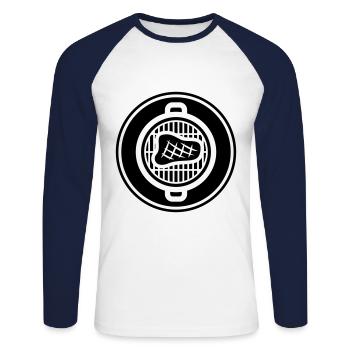 Steak de viande - T-shirt baseball manches longues Homme - blanc/marine - Devant - Nik (191cm)