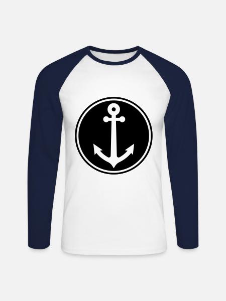 Anchor Captain Symbol - Unisex Long Sleeve Baseball T-Shirt - white/navy