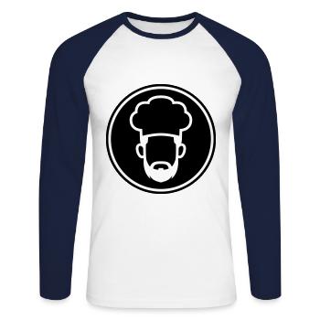 Symbole d'icône de chapeau de cuisinier - T-shirt baseball manches longues Homme - blanc/marine - Devant - Nik (191cm)