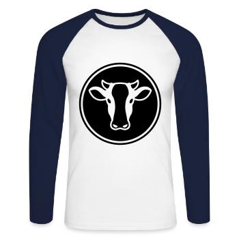 Tête de vache - T-shirt baseball manches longues Homme - blanc/marine - Devant - Nik (191cm)