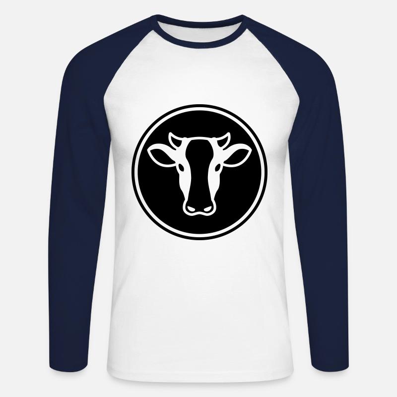 Kuh Kopf - Unisex Baseballshirt langarm - Weiß/Navy