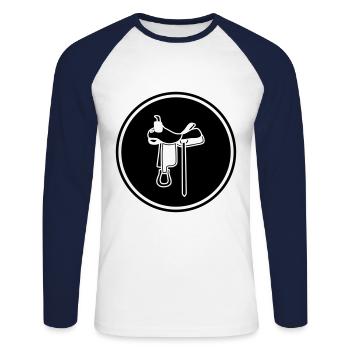 saddle icon - Unisex Long Sleeve Baseball T-Shirt - white/navy - Front - Nik (191cm)