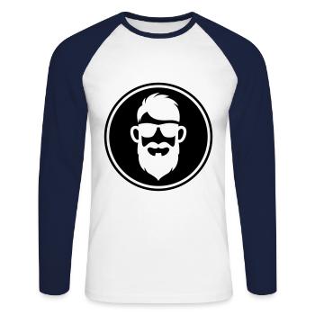 Gesicht bart symbol - Unisex Baseballshirt langarm - Weiß/Navy - Vorne - Nik (191cm)