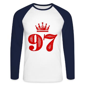 97 Number crown - Unisex Long Sleeve Baseball T-Shirt - white/navy - Front - Nik (191cm)