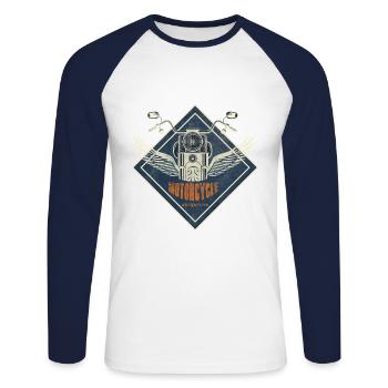 Biker Motorcycle - Unisex Long Sleeve Baseball T-Shirt - white/navy - Front - Nik (191cm)