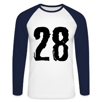 28 Number jersey - Unisex Long Sleeve Baseball T-Shirt - white/navy - Front - Nik (191cm)