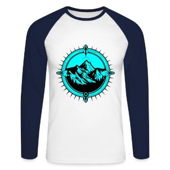 Symbole de voyage Compass Mountains - T-shirt baseball manches longues Homme - blanc/marine - Devant - Nik (191cm)