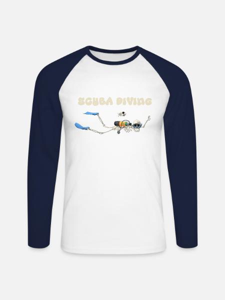 skeleton diver - Unisex Long Sleeve Baseball T-Shirt - white/navy