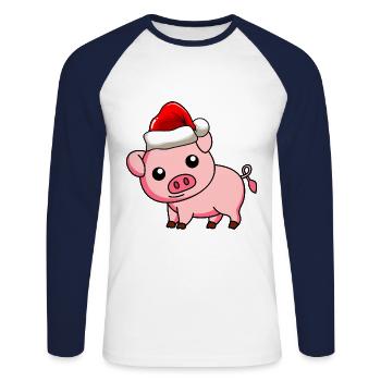 Pig Comic Christmas - Unisex Long Sleeve Baseball T-Shirt - white/navy - Front - Nik (191cm)