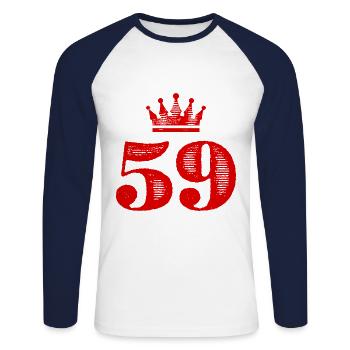 59 Number crown - Unisex Long Sleeve Baseball T-Shirt - white/navy - Front - Nik (191cm)