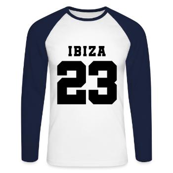 Ibiza 23 - Unisex Long Sleeve Baseball T-Shirt - white/navy - Front - Nik (191cm)