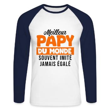 Meilleur papy du monde cadeau Papy grand père - T-shirt baseball manches longues Homme - blanc/marine - Devant - Nik (191cm)