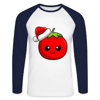 Tomate Weihnachten Comic Xmas - Unisex Baseballshirt langarm - Weiß/Navy - Vorne - Nik (191cm)