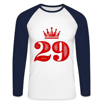 29 Zahl Krone - Unisex Baseballshirt langarm - Weiß/Navy - Vorne - Nik (191cm)