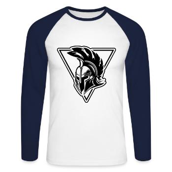 Spartaner Helm Gladiator Symbol - Unisex Baseballshirt langarm - Weiß/Navy - Vorne - Nik (191cm)