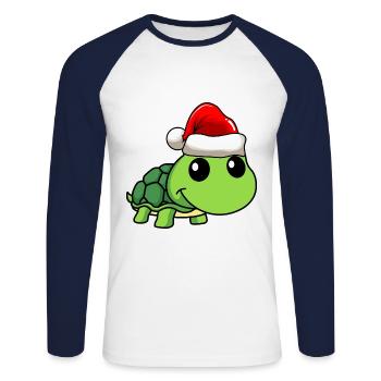Turtle Comic Christmas - T-shirt baseball manches longues Homme - blanc/marine - Devant - Nik (191cm)