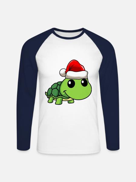 Turtle Comic Christmas - Unisex Long Sleeve Baseball T-Shirt - white/navy