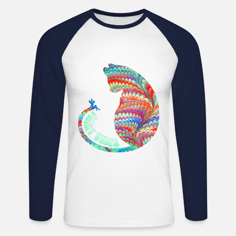 katze mit fee e 72 - Unisex Baseballshirt langarm - Weiß/Navy