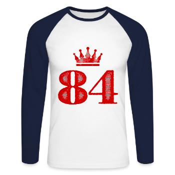 84 Zahl Krone - Unisex Baseballshirt langarm - Weiß/Navy - Vorne - Nik (191cm)