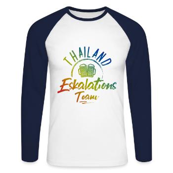 Thailand Escalation - Unisex Long Sleeve Baseball T-Shirt - white/navy - Front - Nik (191cm)