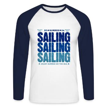 Sailing - Unisex Long Sleeve Baseball T-Shirt - white/navy - Front - Nik (191cm)
