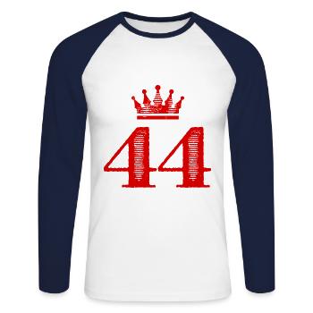 44 Zahl Krone - Unisex Baseballshirt langarm - Weiß/Navy - Vorne - Nik (191cm)