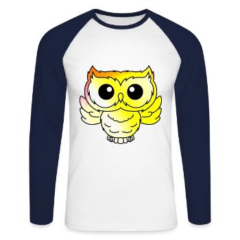 Eule Comic Tier - Unisex Baseballshirt langarm - Weiß/Navy - Vorne - Nik (191cm)