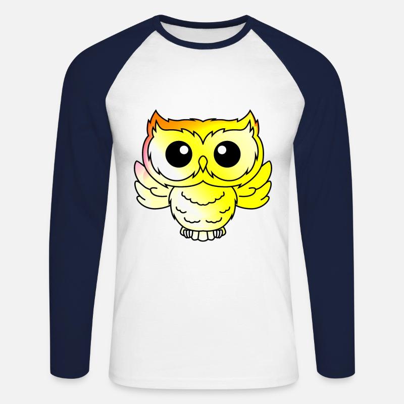Eule Comic Tier - Unisex Baseballshirt langarm - Weiß/Navy