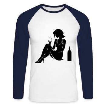 Woman Silhouette Celebrating Bottle Drinking - Unisex Long Sleeve Baseball T-Shirt - white/navy - Front - Nik (191cm)