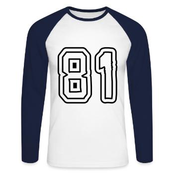 81 number symbol - Unisex Long Sleeve Baseball T-Shirt - white/navy - Front - Nik (191cm)