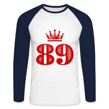 89 Couronne numérique - T-shirt baseball manches longues Homme - blanc/marine - Devant - Nik (191cm)