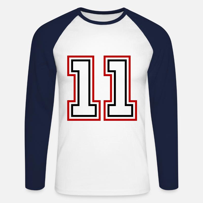Numero 11 - Maglia da baseball a manica lunga da uomo - bianco/navy