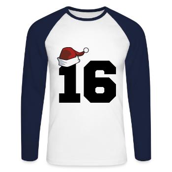 16 Numéro Noël - T-shirt baseball manches longues Homme - blanc/marine - Devant - Nik (191cm)