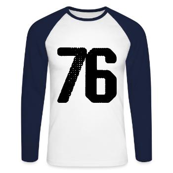 76 number jersey - Unisex Long Sleeve Baseball T-Shirt - white/navy - Front - Nik (191cm)