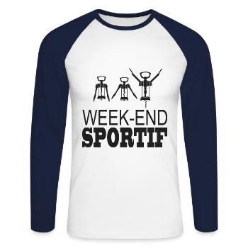 Week end sportif - T-shirt baseball manches longues Homme - blanc/marine - Devant - Nik (191cm)