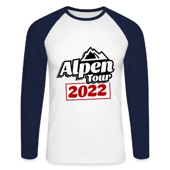 alpen tour 2022 - Unisex Baseballshirt langarm - Weiß/Navy - Vorne - Nik (191cm)
