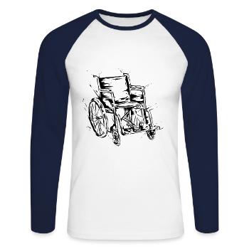 Fauteuil roulant - T-shirt baseball manches longues Homme - blanc/marine - Devant - Nik (191cm)