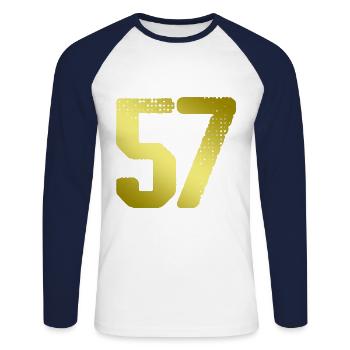 57 Maillot numéro - T-shirt baseball manches longues Homme - blanc/marine - Devant - Nik (191cm)