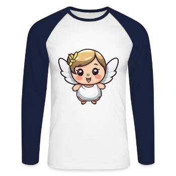 Fée Mignon Bande dessinée - T-shirt baseball manches longues Homme - blanc/marine - Devant - Nik (191cm)