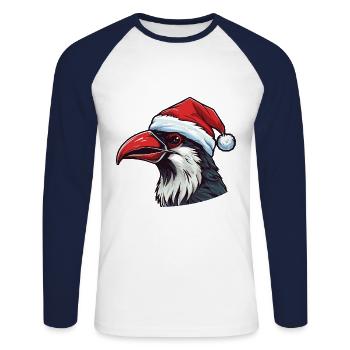 Krähe Rabe Weihnachten Tier Porträt Xmas - Unisex Baseballshirt langarm - Weiß/Navy - Vorne - Nik (191cm)